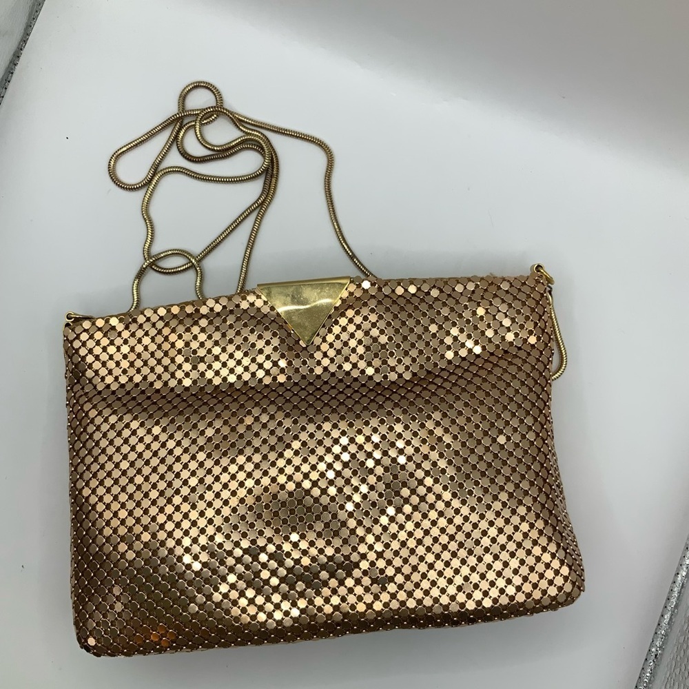 Elka Vintage Gold Tone Metal Mesh Metallic Chain Link Purse